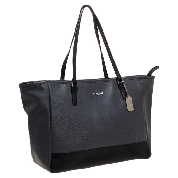 Pre Owned Coach Grey/Black Leather Shopper Tote