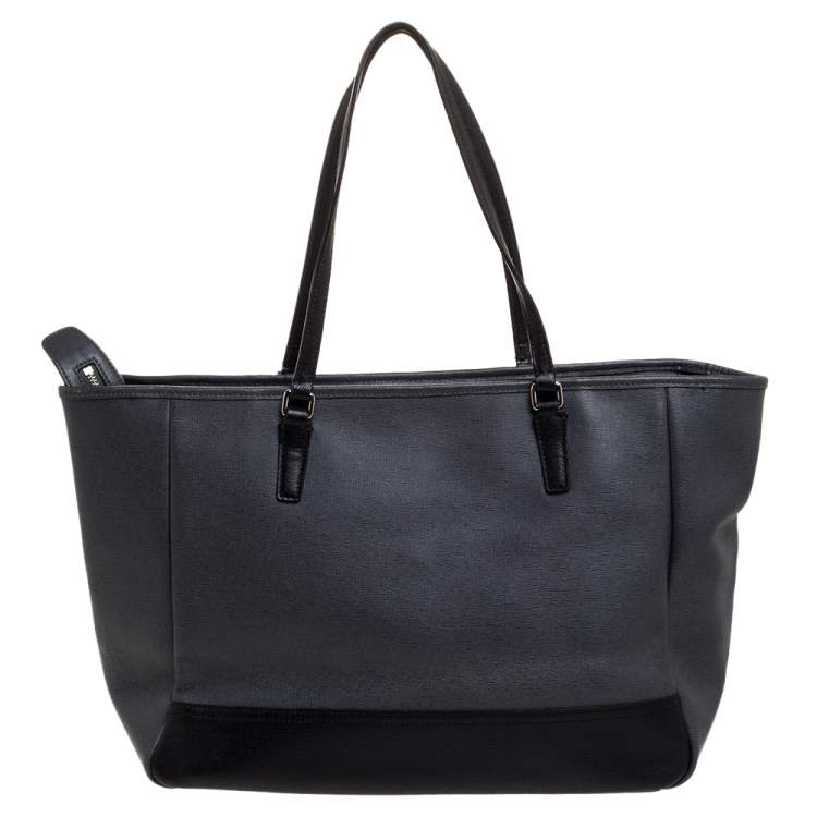 Pre Owned Coach Grey/Black Leather Shopper Tote
