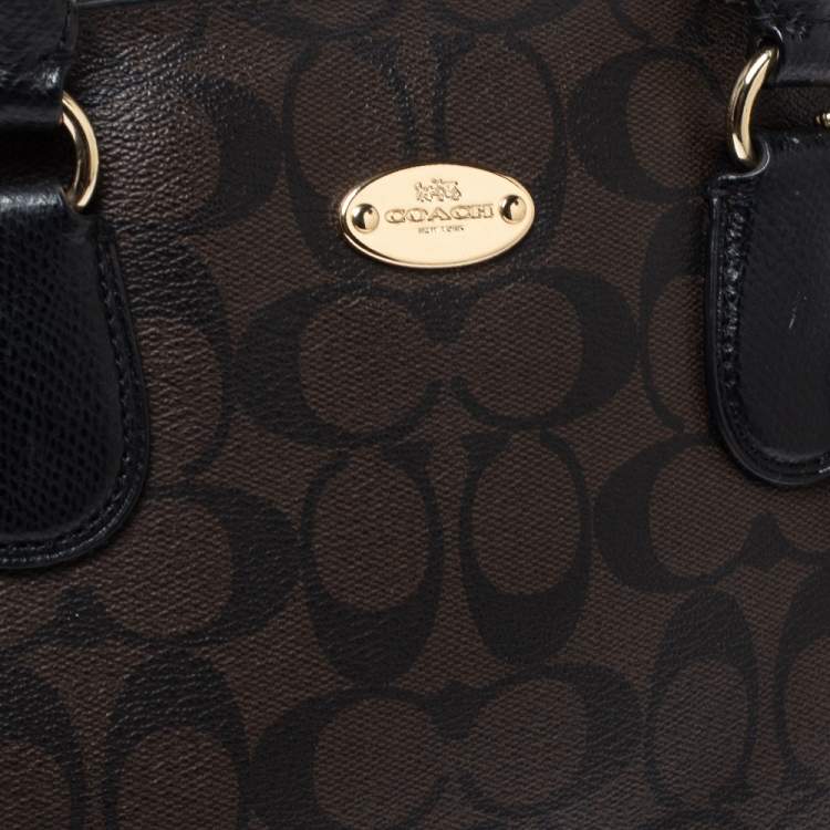 Pre Owned Coach Brown/Black Signature Coated Canvas and Leather Cora Domed Satchel