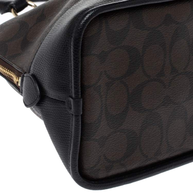 Pre Owned Coach Brown/Black Signature Coated Canvas and Leather Cora Domed Satchel