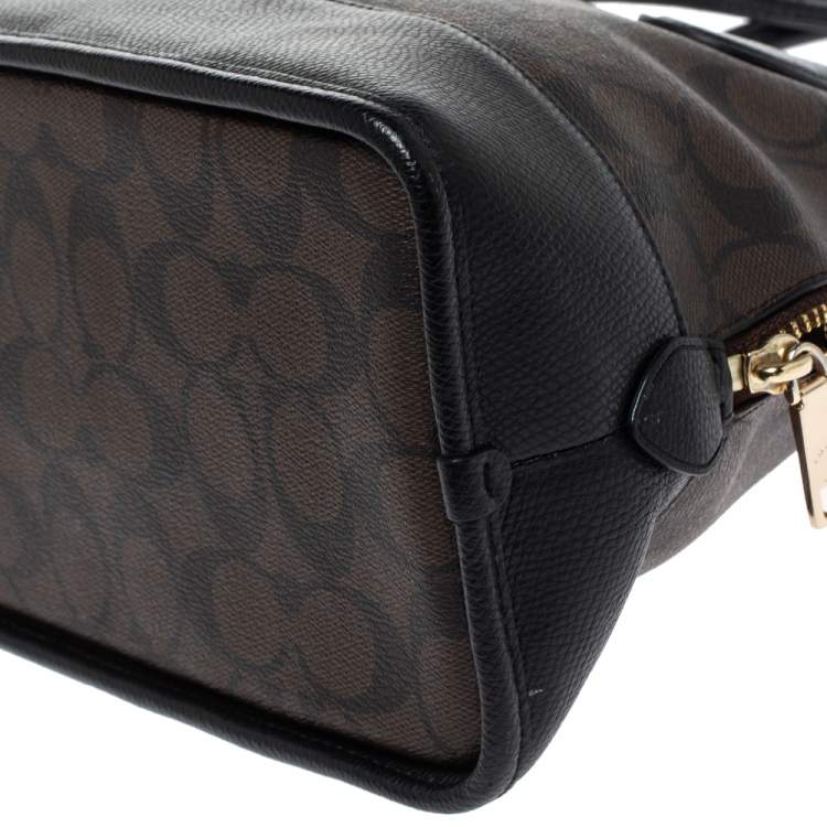 Pre Owned Coach Brown/Black Signature Coated Canvas and Leather Cora Domed Satchel