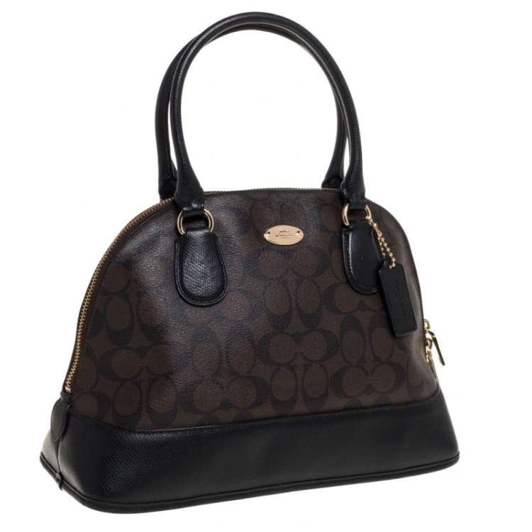 Pre Owned Coach Brown/Black Signature Coated Canvas and Leather Cora Domed Satchel