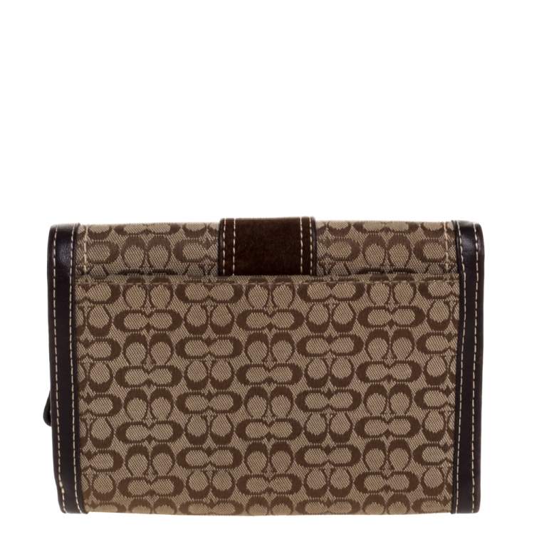 Pre Owned Coach Brown Signature Buckle Flap Compact Wallet
