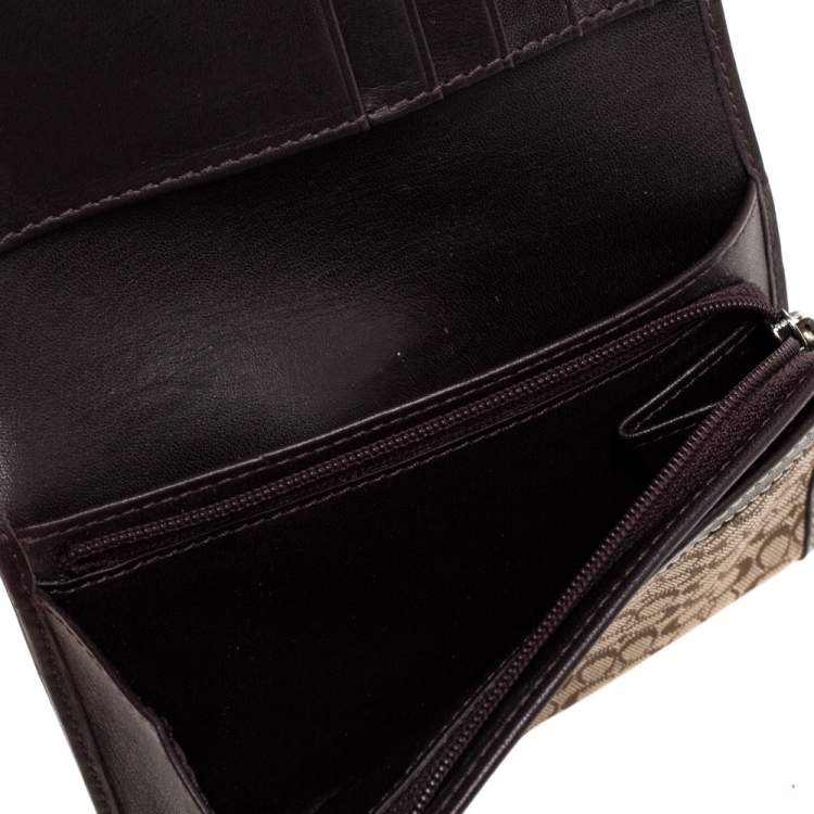 Pre Owned Coach Brown Signature Buckle Flap Compact Wallet