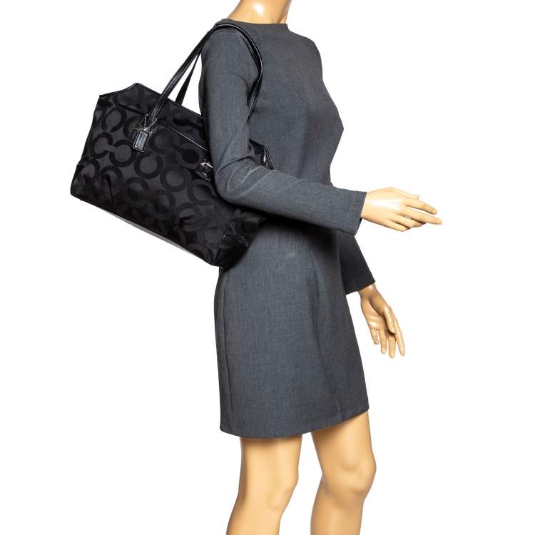 Pre Owned Coach Black Op Art Canvas and Leather Alexis Carryall Shoulder Bag