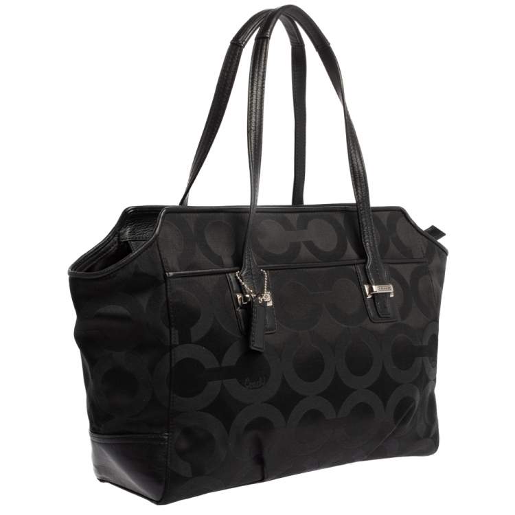 Pre Owned Coach Black Op Art Canvas and Leather Alexis Carryall Shoulder Bag