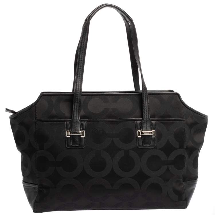Pre Owned Coach Black Op Art Canvas and Leather Alexis Carryall Shoulder Bag