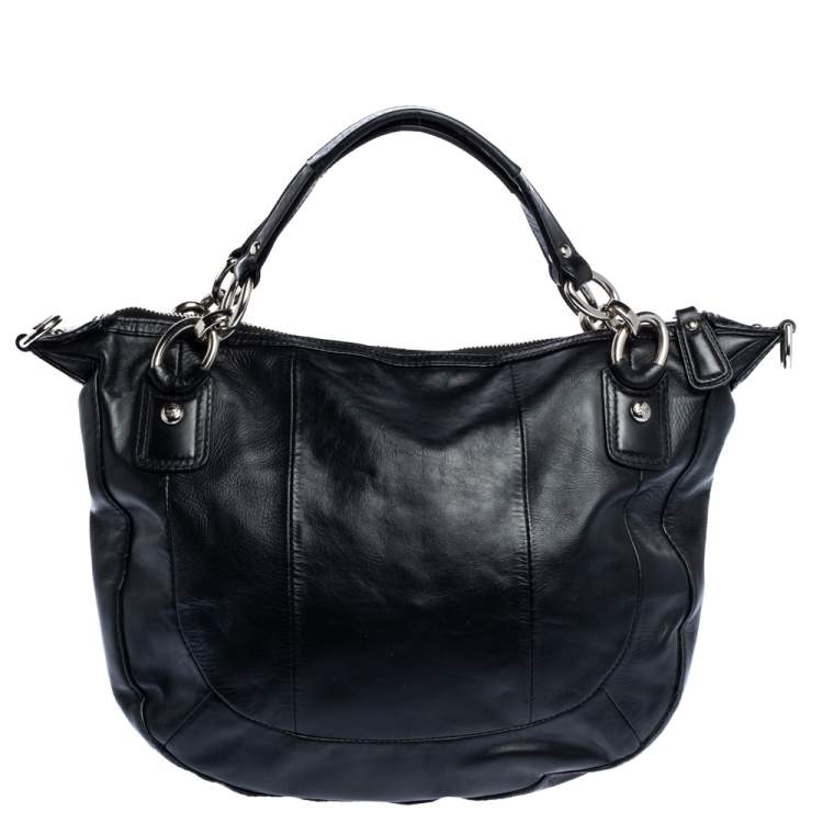 Pre Owned Coach Black Woven Leather Kristin Shoulder Bag