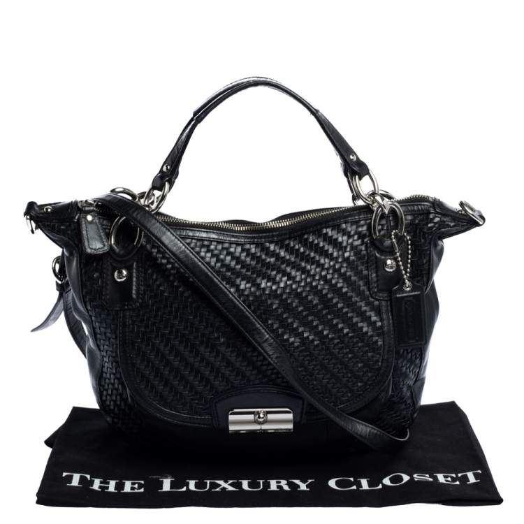 Pre Owned Coach Black Woven Leather Kristin Shoulder Bag