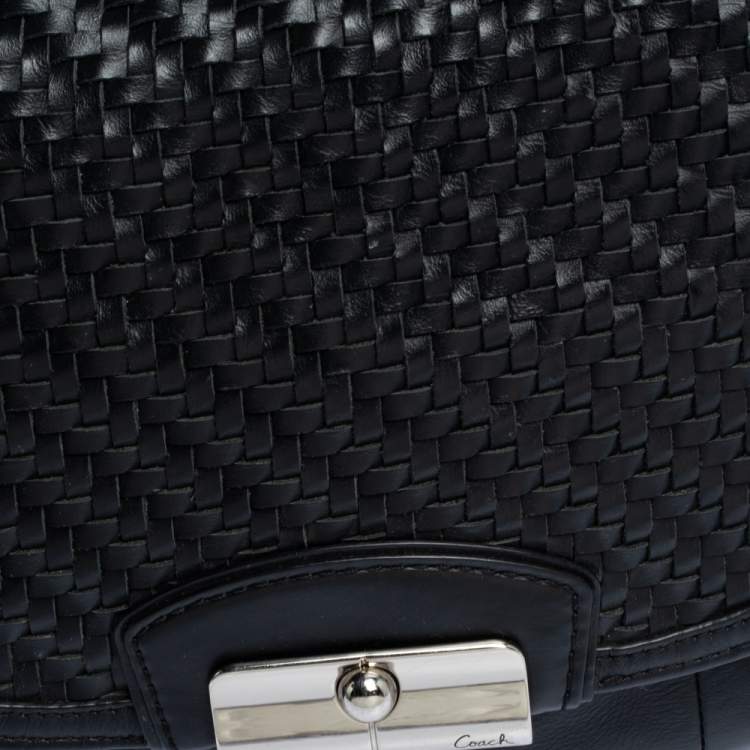 Pre Owned Coach Black Woven Leather Kristin Shoulder Bag