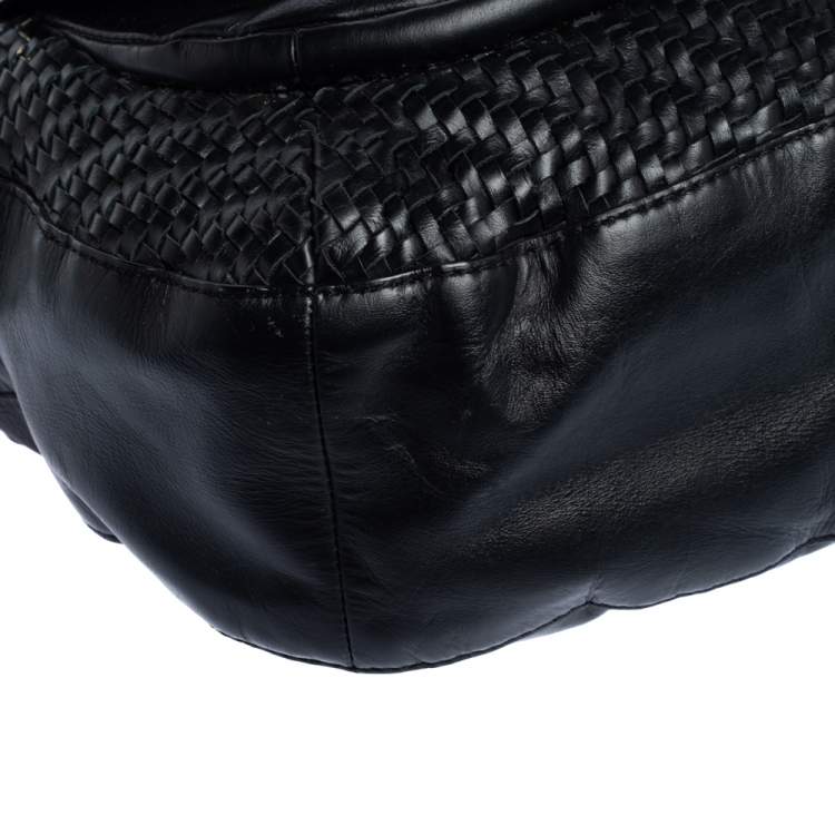 Pre Owned Coach Black Woven Leather Kristin Shoulder Bag