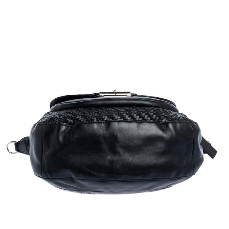 Pre Owned Coach Black Woven Leather Kristin Shoulder Bag