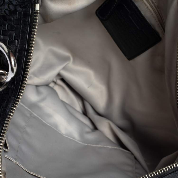 Pre Owned Coach Black Woven Leather Kristin Shoulder Bag