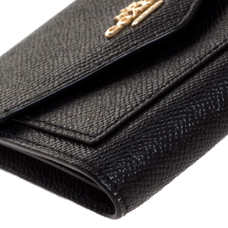 Pre Owned Coach Black Leather Colorblock Trifold Wallet 