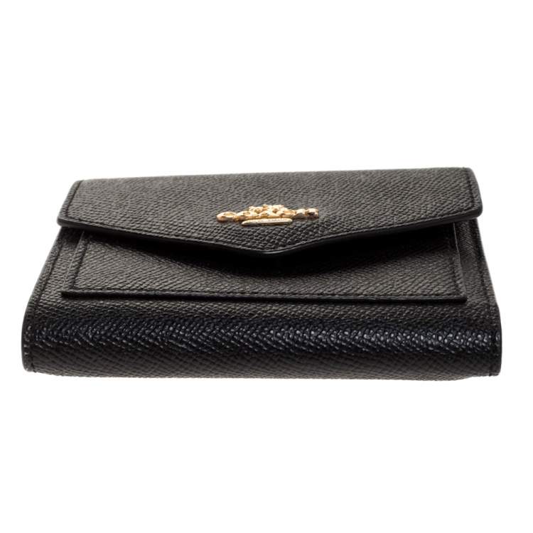 Pre Owned Coach Black Leather Colorblock Trifold Wallet 