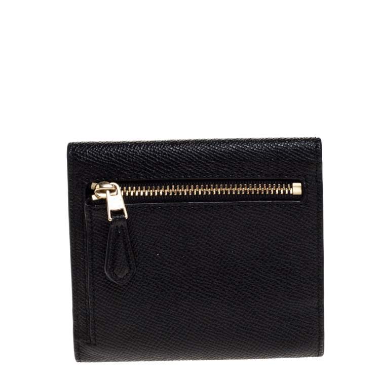 Pre Owned Coach Black Leather Colorblock Trifold Wallet 