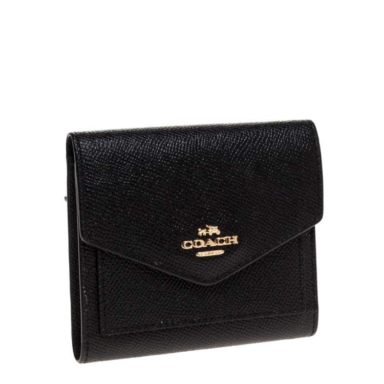 Pre Owned Coach Black Leather Colorblock Trifold Wallet 