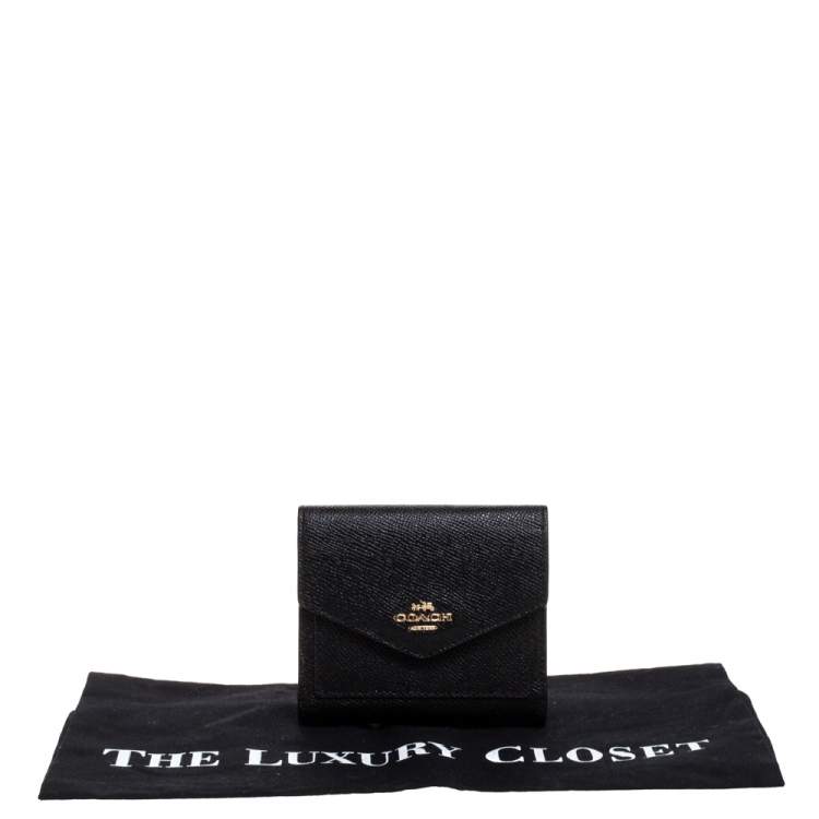 Pre Owned Coach Black Leather Colorblock Trifold Wallet 