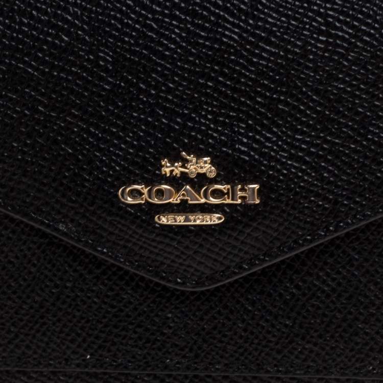 Pre Owned Coach Black Leather Colorblock Trifold Wallet 
