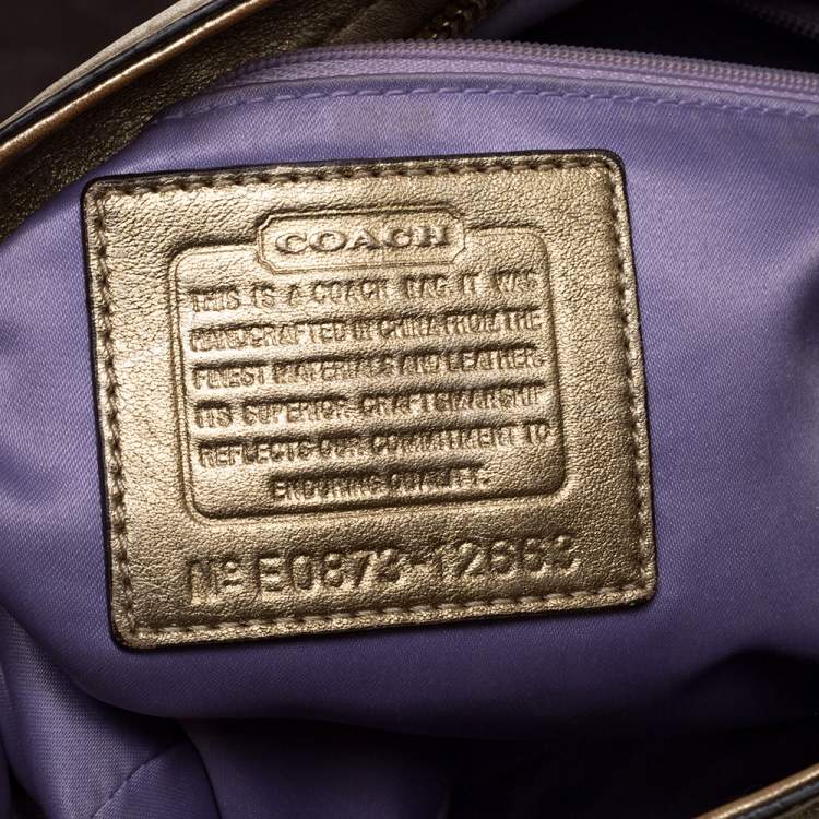 Pre Owned Coach Beige/Metallic Signature Patched Canvas and Leather Hobo