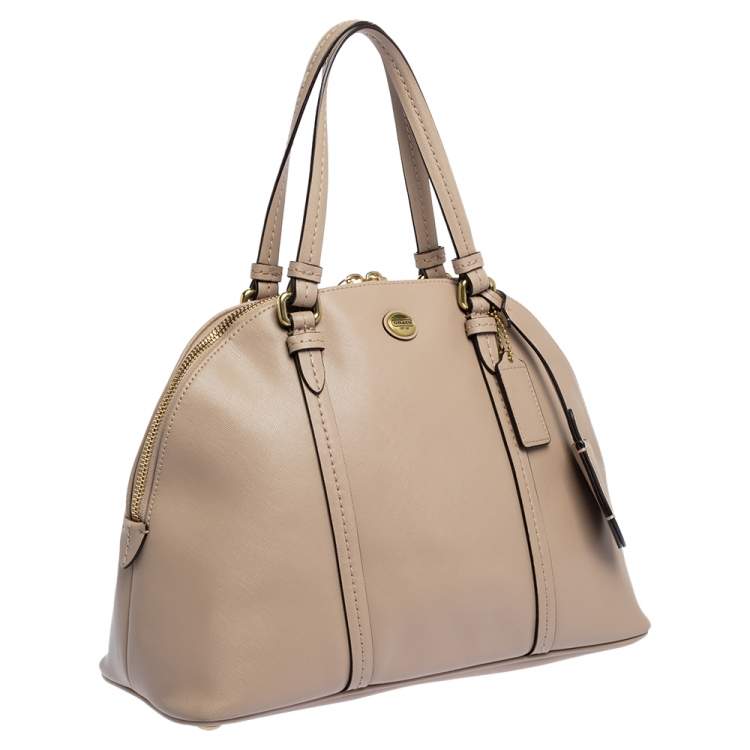Pre Owned Coach Beige Leather Cora Dome Satchel