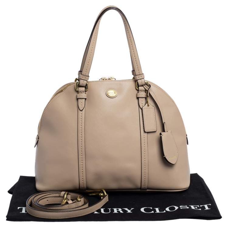 Pre Owned Coach Beige Leather Cora Dome Satchel