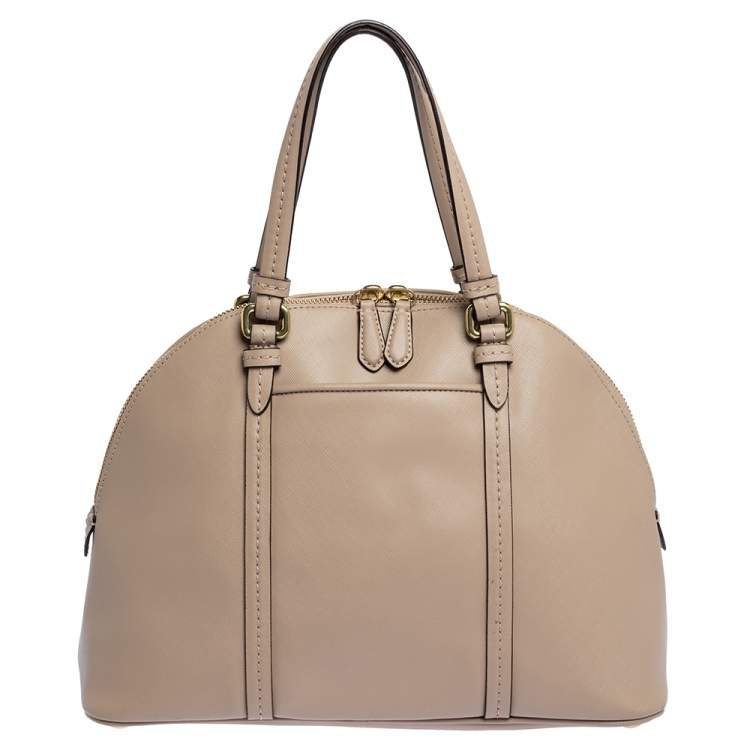 Pre Owned Coach Beige Leather Cora Dome Satchel