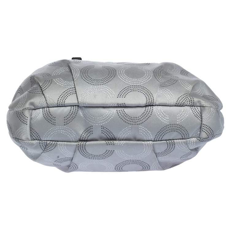 Pre Owned Coach Metallic Grey Op Art Nylon and Leather Satchel