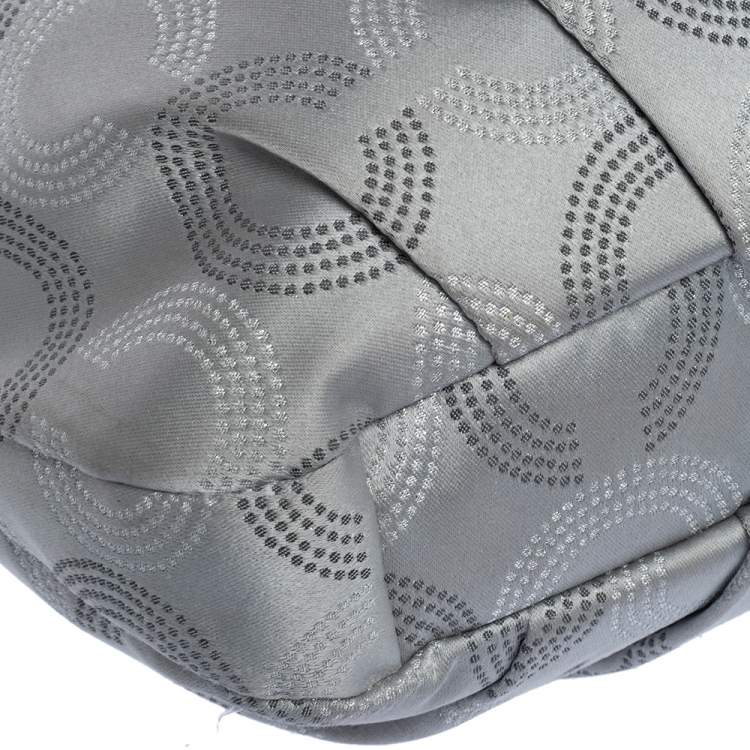 Pre Owned Coach Metallic Grey Op Art Nylon and Leather Satchel