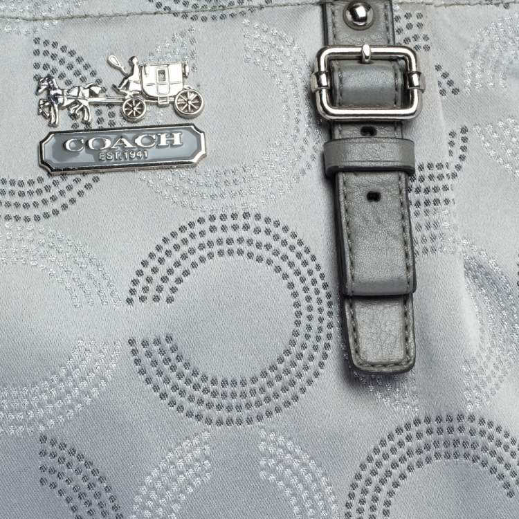 Pre Owned Coach Metallic Grey Op Art Nylon and Leather Satchel