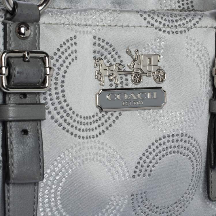 Pre Owned Coach Metallic Grey Op Art Nylon and Leather Satchel