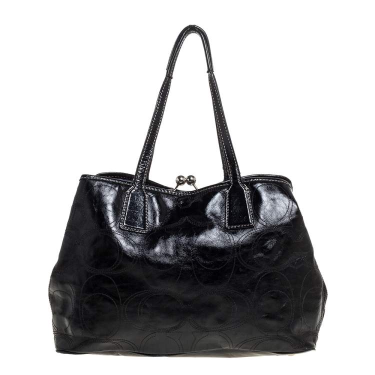 Pre Owned Coach Black Patent Leather Kisslock Satchel
