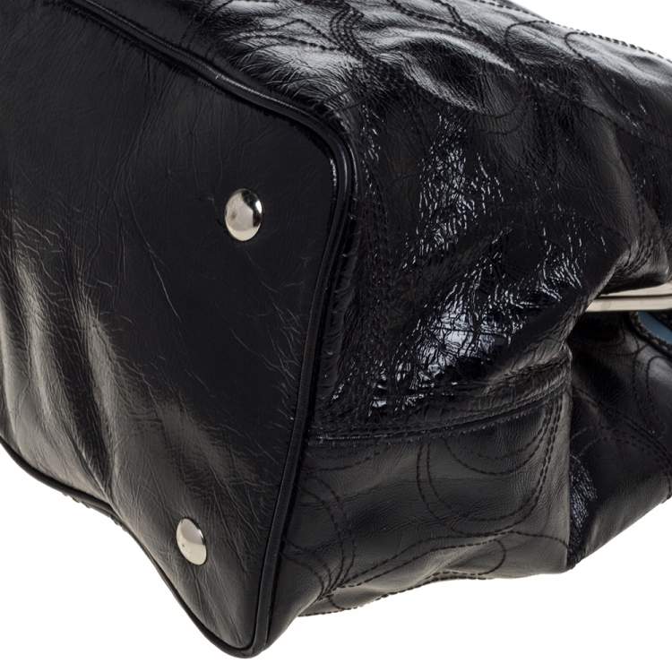 Pre Owned Coach Black Patent Leather Kisslock Satchel