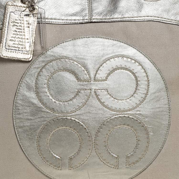 Pre Owned Coach Metallic Gold Canvas and Leather Tote