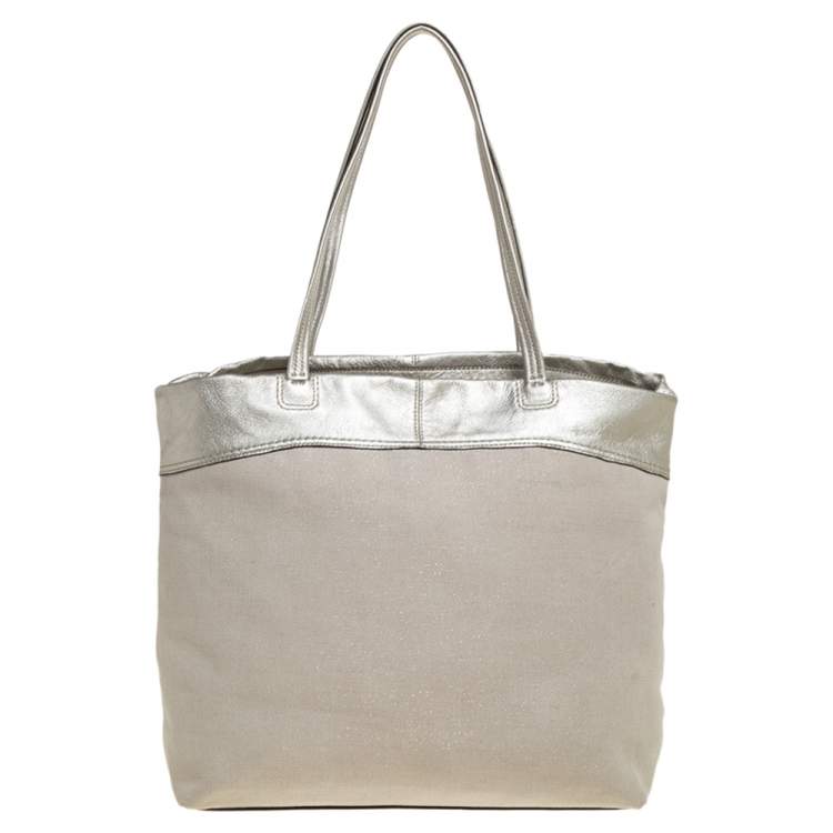 Pre Owned Coach Metallic Gold Canvas and Leather Tote