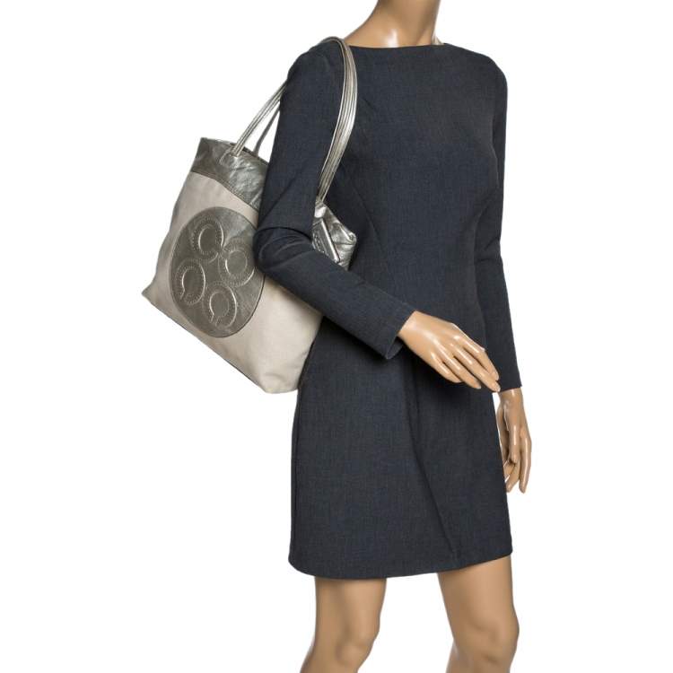 Pre Owned Coach Metallic Gold Canvas and Leather Tote