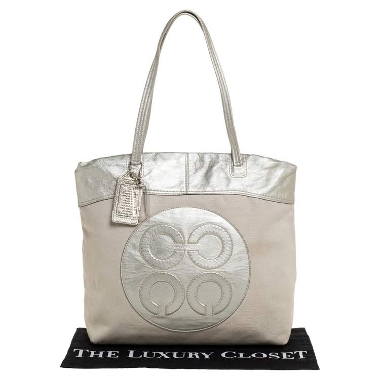 Pre Owned Coach Metallic Gold Canvas and Leather Tote
