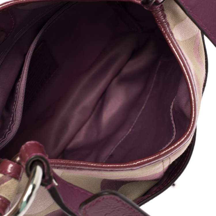 Pre Owned Coach Beige/Purple Canvas and Patent Leather Crossbody Bag