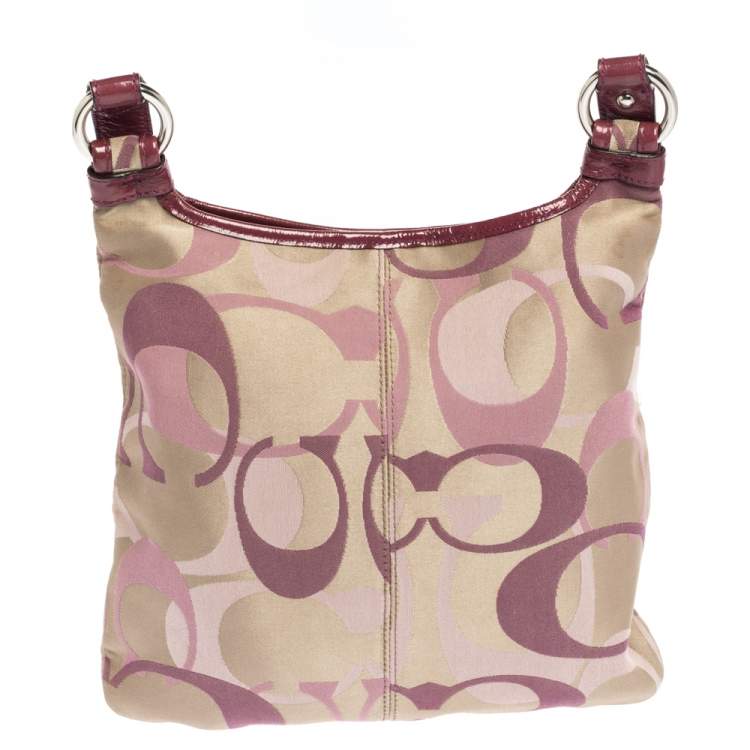 Pre Owned Coach Beige/Purple Canvas and Patent Leather Crossbody Bag