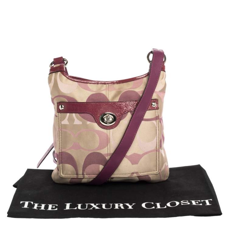 Pre Owned Coach Beige/Purple Canvas and Patent Leather Crossbody Bag