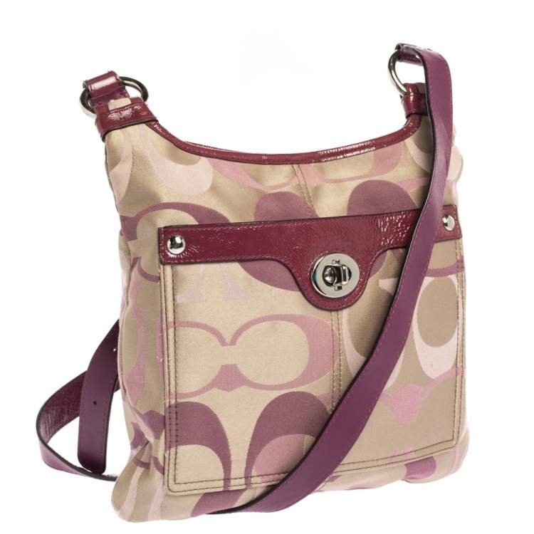 Pre Owned Coach Beige/Purple Canvas and Patent Leather Crossbody Bag