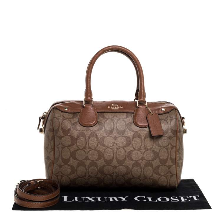 Pre Owned Coach Beige/Tan Signature Coated Canvas and Leather Small Bennett Satchel