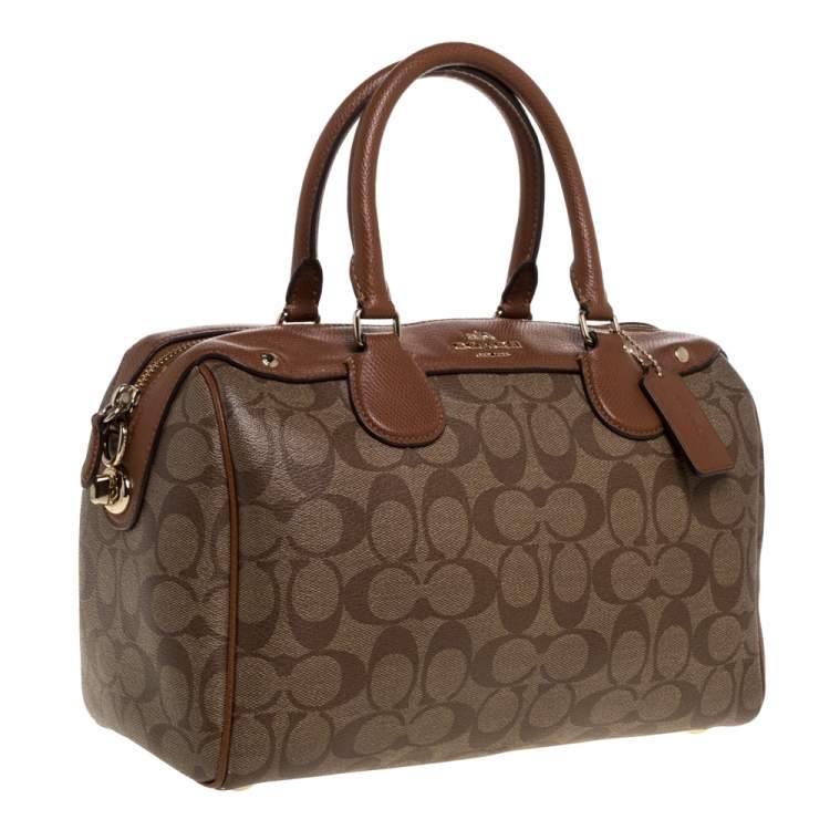 Pre Owned Coach Beige/Tan Signature Coated Canvas and Leather Small Bennett Satchel