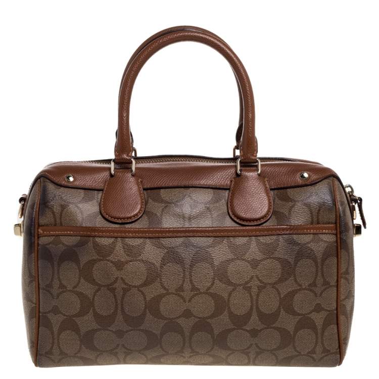 Pre Owned Coach Beige/Tan Signature Coated Canvas and Leather Small Bennett Satchel