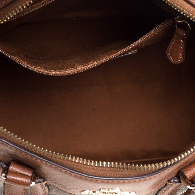 Pre Owned Coach Beige/Tan Signature Coated Canvas and Leather Small Bennett Satchel
