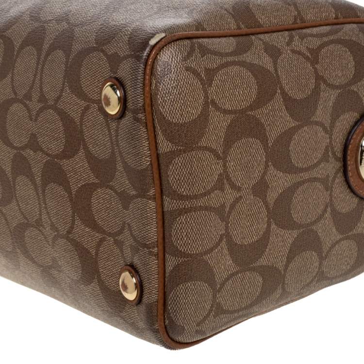 Pre Owned Coach Beige/Tan Signature Coated Canvas and Leather Small Bennett Satchel