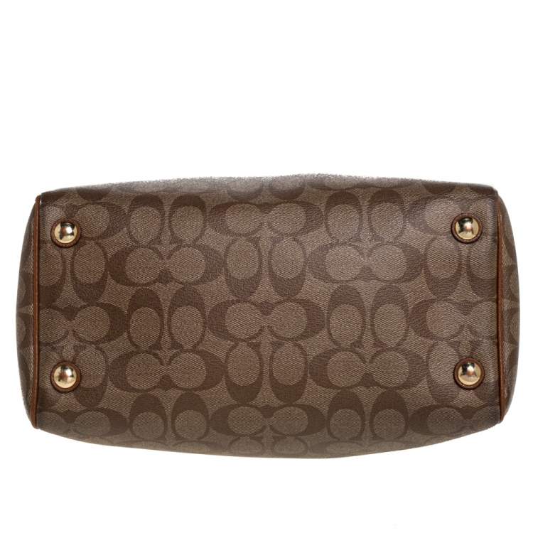 Pre Owned Coach Beige/Tan Signature Coated Canvas and Leather Small Bennett Satchel