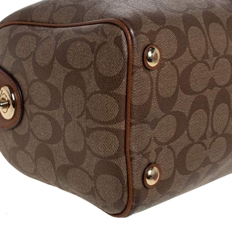 Pre Owned Coach Beige/Tan Signature Coated Canvas and Leather Small Bennett Satchel