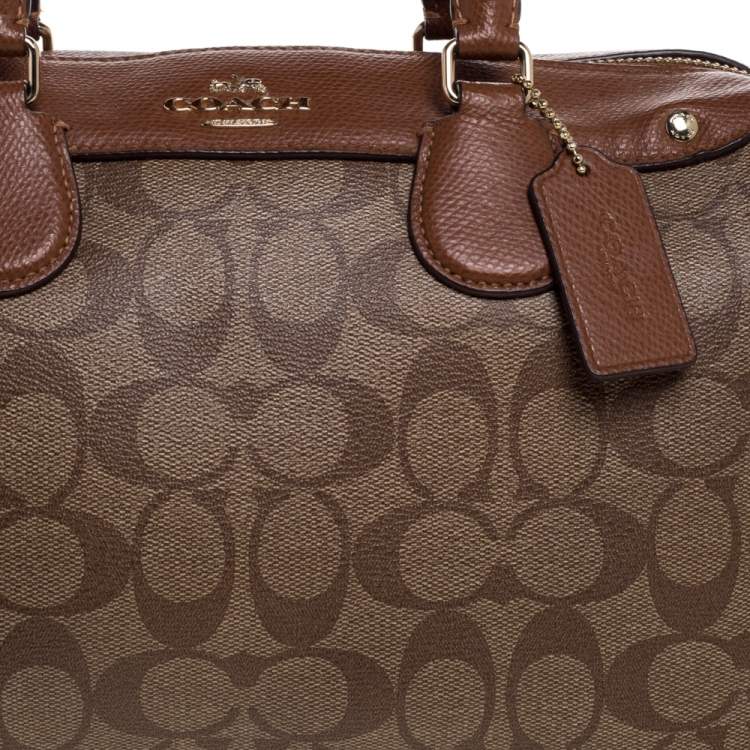 Pre Owned Coach Beige/Tan Signature Coated Canvas and Leather Small Bennett Satchel