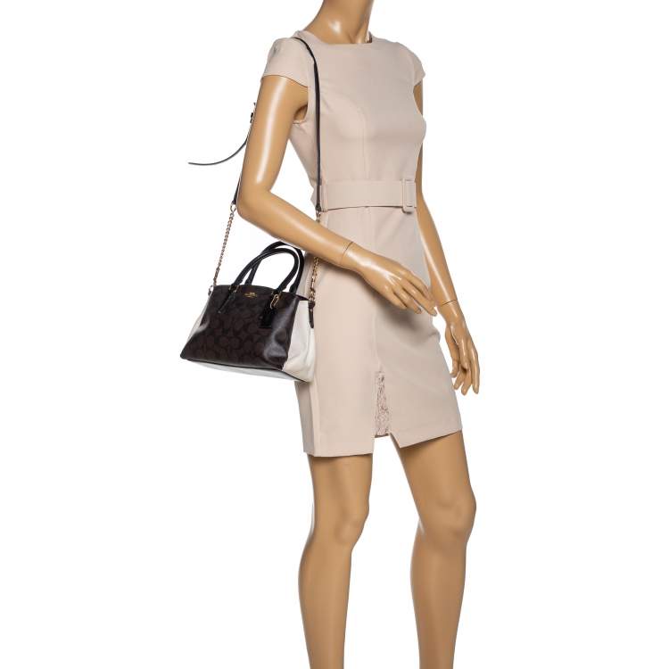 Pre Owned Coach Tri Cololr Signature Coated Canvas and Leather Mini Christie Carryall Bag
